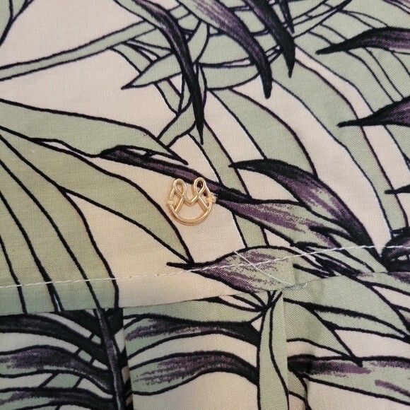 Maaji Pink Palm Leaf Button Down Long Sleeve Tunic Blouse Size Small - Picture 7 of 7